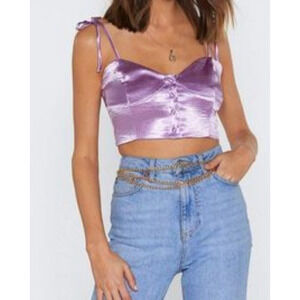 Nasty Gal Smooth Hammered Bra Top Sz 2 Shiny Silky Lilac Crop Button Blouse New